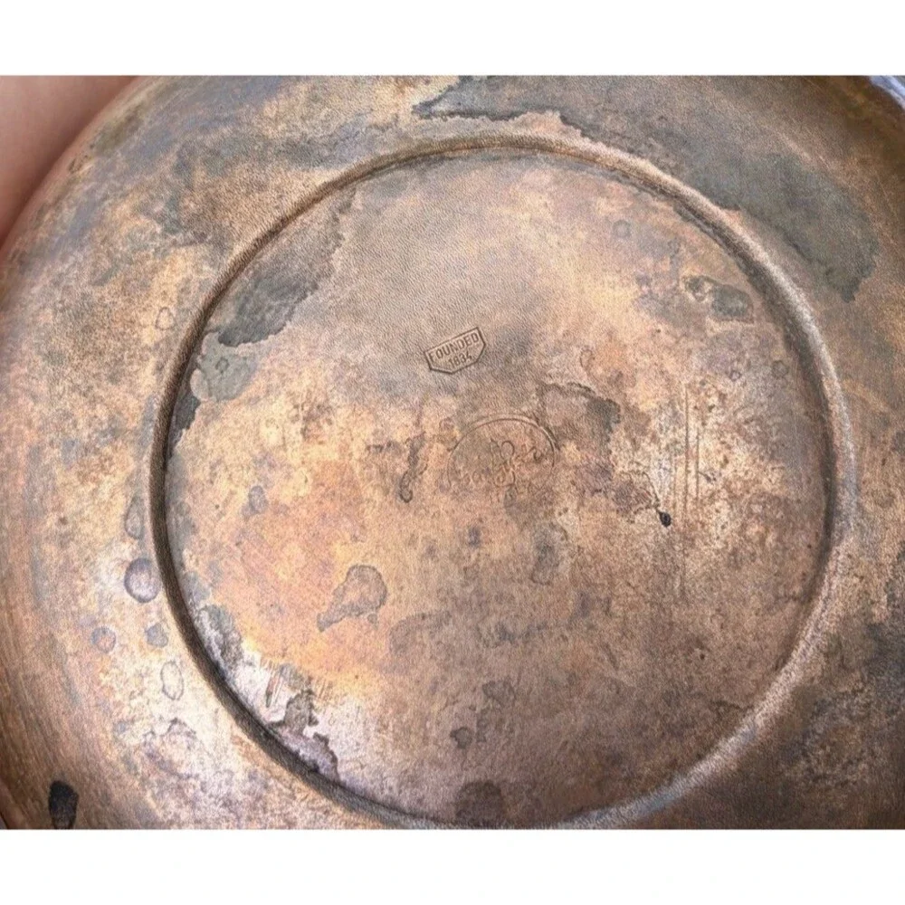 Vintage Bongusto Italy Copper Double Boiler Pan Pot Lid Wood Handle 1834 Patina